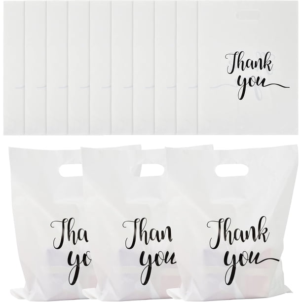 Bolsa De Embalaje Regalo, Bolsas de Regalo de Fiesta con Asas, Gracias Bolsa Boutique, Bolsas de Plástico Reutilizable, Bolsas de Compras para Bodas (Blanco)