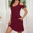 thumbnail image 2 of New Summer Plus Size Dresses for Women 2024 Fashion V-neck Loose Solid Short Sleeve Strapless Mini Dress, 2 of 8