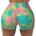 thumbnail image 2 of Picia Colorful Palm Leaves Printed Workout Shorts for Women Seamless Scrunch Butt Lifting High Waisted Yoga Gym Booty Running Moisture-wicking Short Pants-Small, 2 of 9