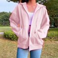 thumbnail image 3 of Ogiraw Womens Tops Hoodies for Women Zip Up Hoodie Women Spring and Autumn Fashion Pink Hooded Padded Sweatshirt Long Sleeve Zipper Sport Coat Loose Pink Women's Women's Hooded Sweatshirt Pink, 3 of 7