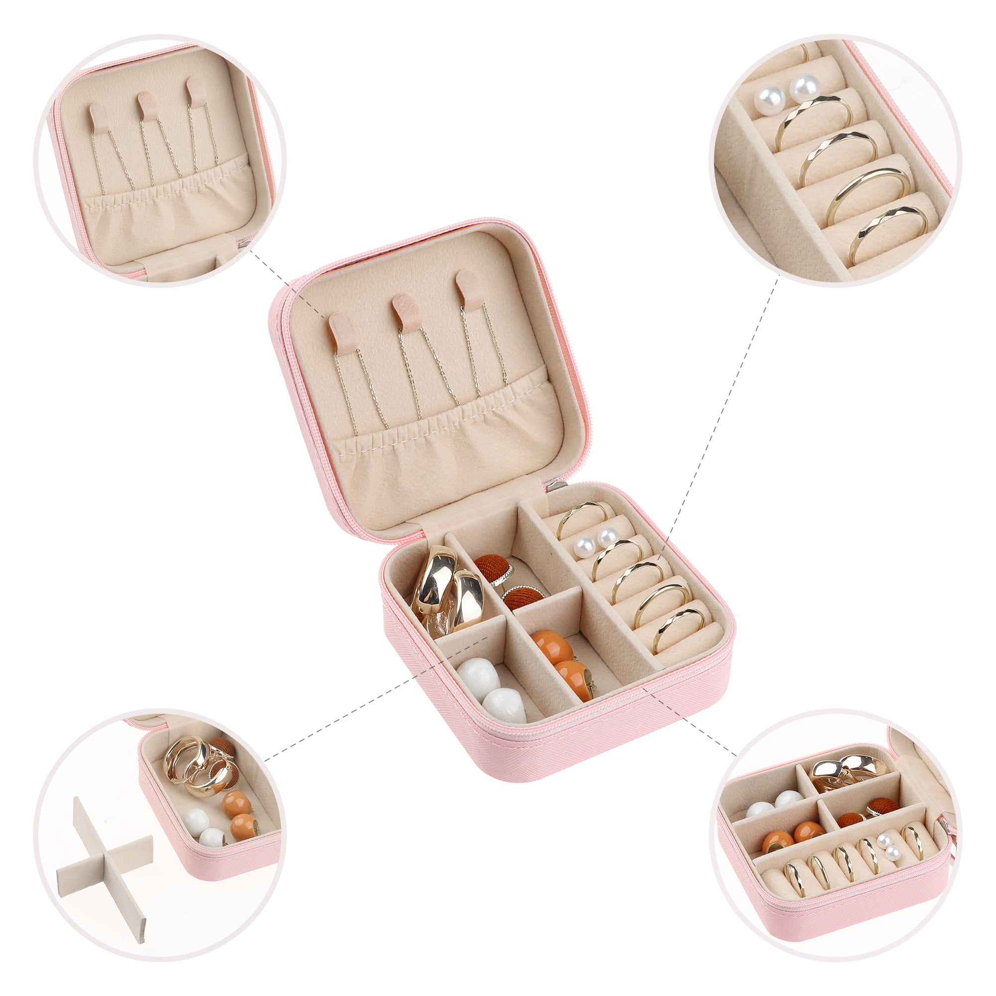 Travel Jewelry Box Mini Portable PU Leather Organizer for Women and Girls Gifts Pink