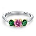 thumbnail image 3 of Gem Stone King 925 Silver and 10K Yellow Gold Pink Moissanite and Green Nano Emerald Engagement Ring for Women | 1.10 Cttw | Round 5MM | Gemstone Birthstone | Size 9, 3 of 6