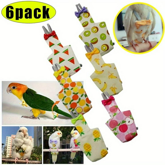 6 Pieces Bird Diapers, Washable Reusable Parrots Nappy with Waterproof Inner Layer Soft Small Pet Birds Flight Suit for Budgie Parakeet Cockatiel