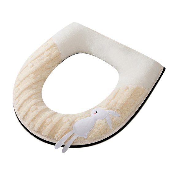 Beige Toilet Seat Cushion Warm Plush Cover For Household Bathroom Comfort Soft And Absorbent Easy To Clean And Install 1 Piece