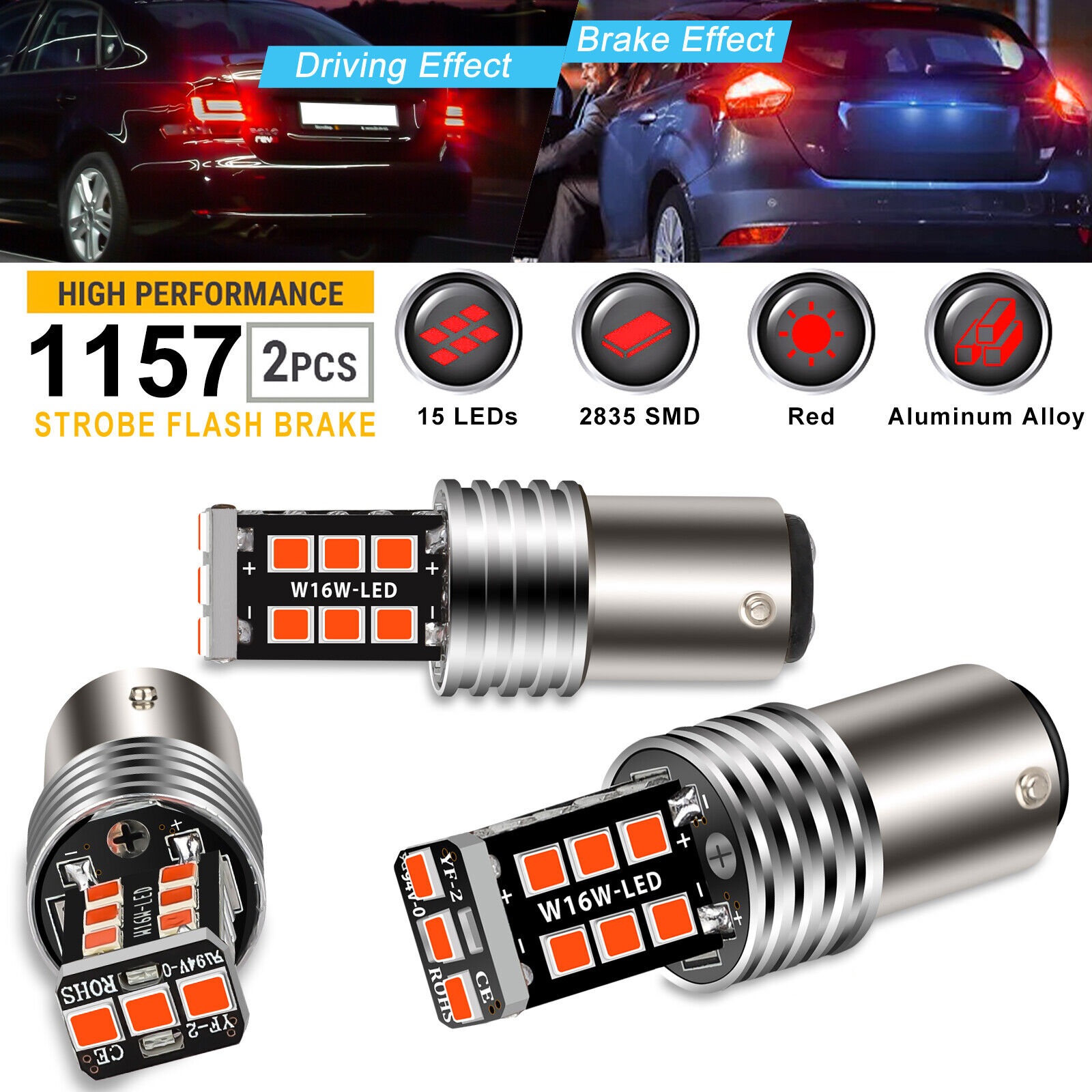 AUXITO 1157 LED Strobe Bulbs – Bright White, CANbus Compatible, 2-Pack, For Brake/Tail Lights