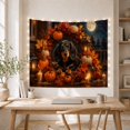 thumbnail image 5 of Long-Haired Dachshund on a Porch with Autumn Leaves, Pumpkins, and Lanterns Cozy Rustic Style for Pet Lovers, Autumnal Dog Decor, Halloween Gift Tapestry Wall Hanging for Bedroom and Living Room, 5 of 7