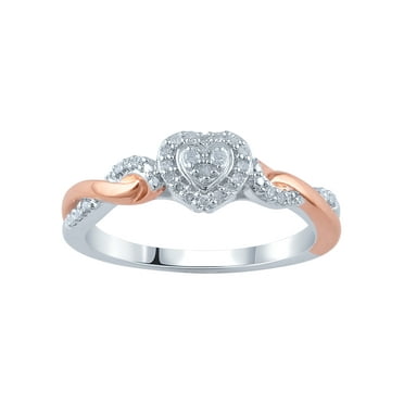 "1/10 Carat T.W. (I3 clarity, I-J color) Hold My Hand Diamond Heart Promise Ring in Sterling Silver with 14K Rose Gold Plating, Size 7"
