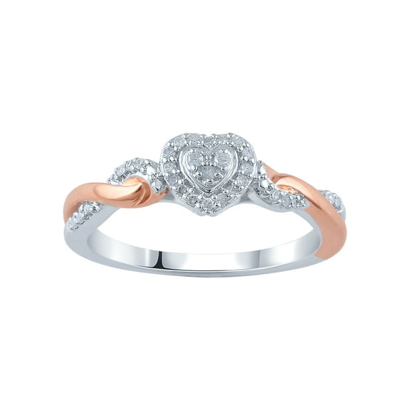 Hold My Hand 1/10 Ct Natural Diamond Promise Heart Ring for Women in 14K Rose Gold Plated