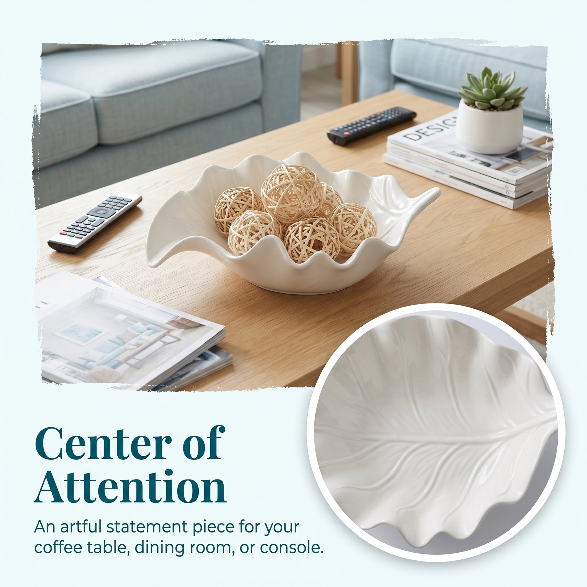 Unique Bargains Abstract Leaf Tall Sculptural Ceramic Bowl White 5.5*3.9*10.4inch