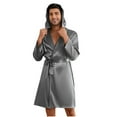 thumbnail image 5 of Wyobmus Mens Satin Robe Short Lightweight Silky Bathrobe with Hood Long Sleeve Spa Knee Length Loungewear with Pockets S-2XL Gray*, 5 of 5
