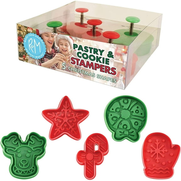 R&M International 5 Piece Christmas Cookie Stamper Set, 2.75-Inch