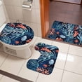 thumbnail image 5 of Ocean Teal Coral Bathroom Rugs Set Nautical Coastal Sea Watercolor Fish Marine Life Non Slip Absorbent Soft Bath Mats 3 Piece Set with Bathroom Rug, U-Shaped Floor Mat, Toilet Seat Cover Large Size, 5 of 9