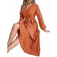 thumbnail image 3 of Women'S Polka Dot Wrap V Neck Belt Long Sleeve Pleated Maxi Dress Flowy Casual Long Dress, 3 of 9