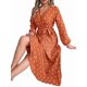 thumbnail image 3 of Vestido Plisado de Larga con Cuello en V y Lunares para Mujer, Informal, Holgado y con Cinturón Color Naranja S, 3 of 10