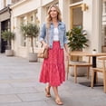 thumbnail image 6 of Enmain Flowy Maxi Skirt for Women Floral Pleated High Waist Drawstring Tiered Skirts with Pockets, 6 of 9