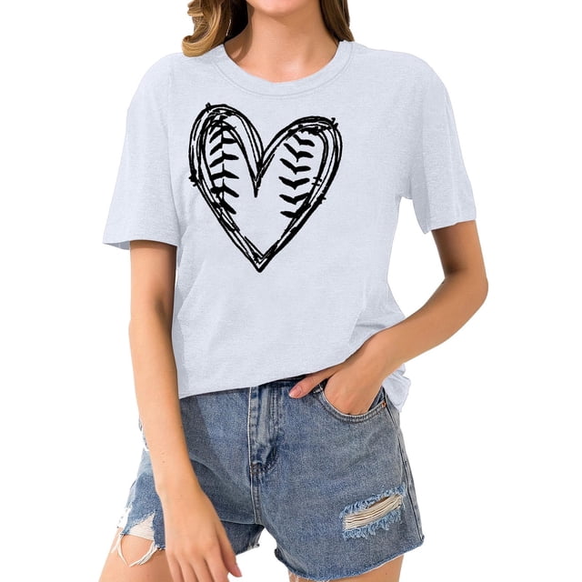 Mareep Hauts d'Été P-3TG T-shirt Imprimé de Sport de Baseball pour Femmes avec Col Rond et Manches Courtes Haut pour Femmes Liquidation, Cadeau
