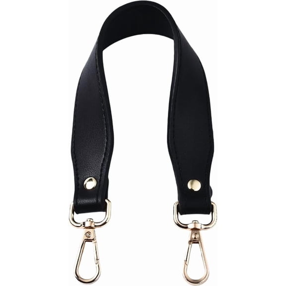 14.4 Inch Short Handbag Handles Black PU Leather Purse Handle Replacement 1.2 Inch Wide Flat Shoulder Straps with Alloy Clasps for DIY