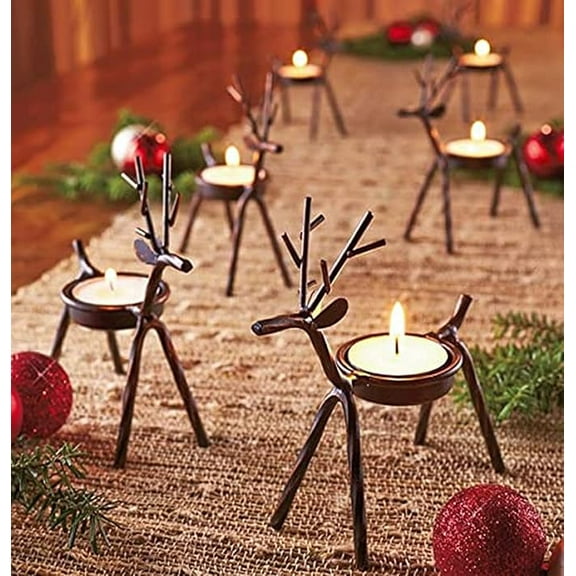 The Purple Tree Cast Iron Christmas Reindeer Tealight Holder, Pack of 2