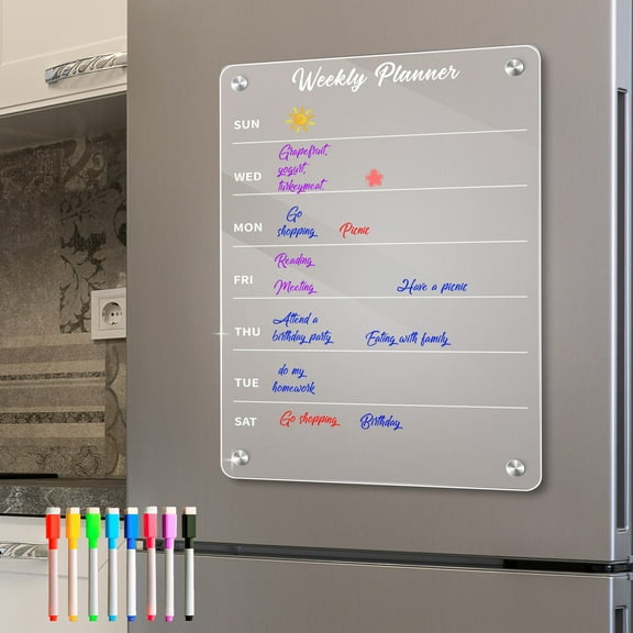 Blingpainting Acrylic Calendar For Fridge Weekly Planner Clear White Magnetic Dry Erase Board Includes Dry Erase Markers With 8 Colors