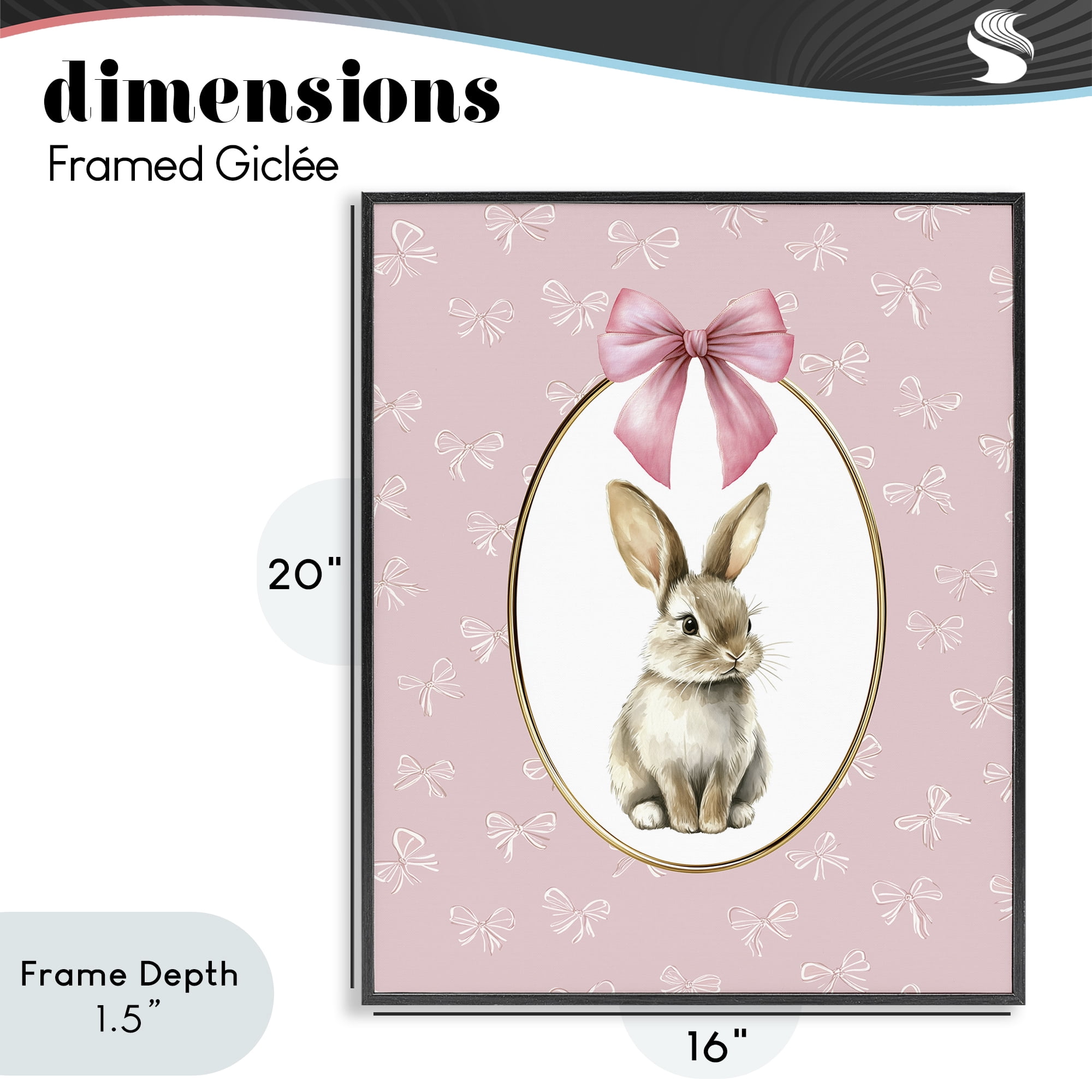 Stupell Industries Ribbon Border Bunny Black Framed Giclee Art, design by Christine Simpson Art