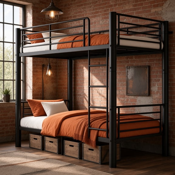 Twin Over Twin Metal Bunk Bed, 2-Inch Heavy-Gauge Tubing, Detachable 2-in-1 Beds with Safety Rails & Wide Ladder, Black