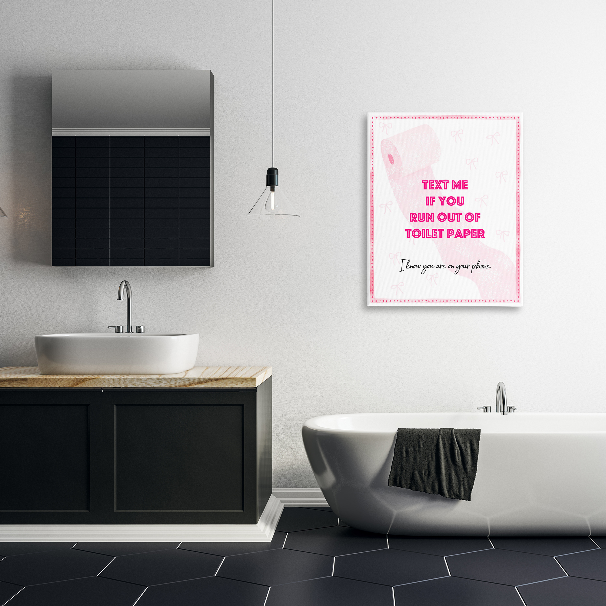 Pink Text for Toilet Paper Canvas Wall Art, design by Ziwei Li