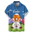 thumbnail image 1 of Wyzesi Chemise Rayée Homme Boutonnée Imprimé Lapin de Pâques Manches Courtes Homme Printemps et Été Chemise Décontractée Polyester pour Randonnée, 1 of 4