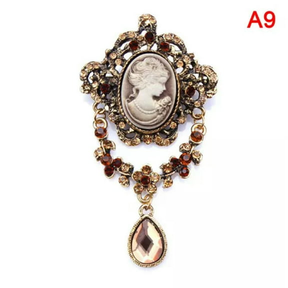 GKNET Crystal Rhinestones Cameo Vintage Brooches for Women Queen's Cameo Bea-A9