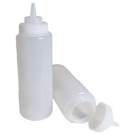 Squeeze Set - SET of 3, 32 Oz. (Ounce) Large Clear Squeeze Bottle, Condiment Squeeze Bottle, Open-tip, Wide Screw-on Spout, Polyethylene Durable Plastic, Diner Style.