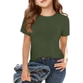 thumbnail image 2 of CCRFTGI Shirts for Children Girls 10-12 Short Sleeve Casual Ribbed Tee Shirt Trendy 2026 Summer Tops Classic Crewneck Tees Gifts for Girls Army Green 7-8 Years, 2 of 4