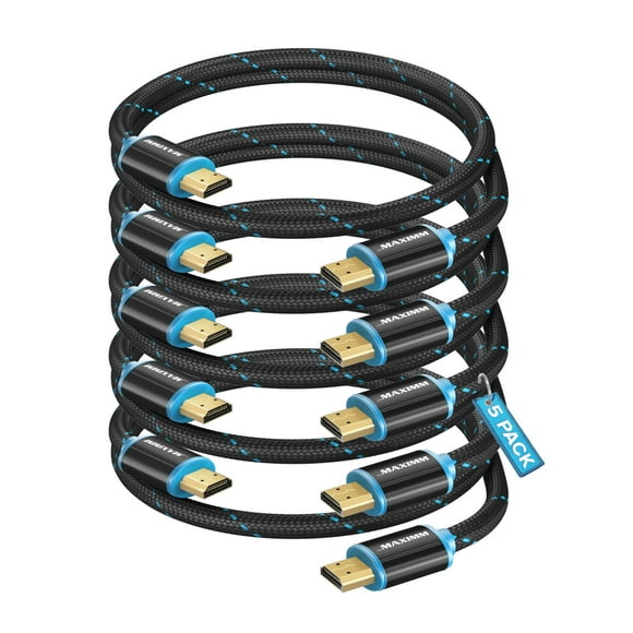 HDMI Cable 4K Ultra HD 1 Foot (5 Pack) Nylon Braided HDMI 2.0 Cable High Speed 18Gbps 4K60Hz HDR 3D 2160p 1080p HDCP 2.2 ARC HDMI Cables for Monitors HDTV