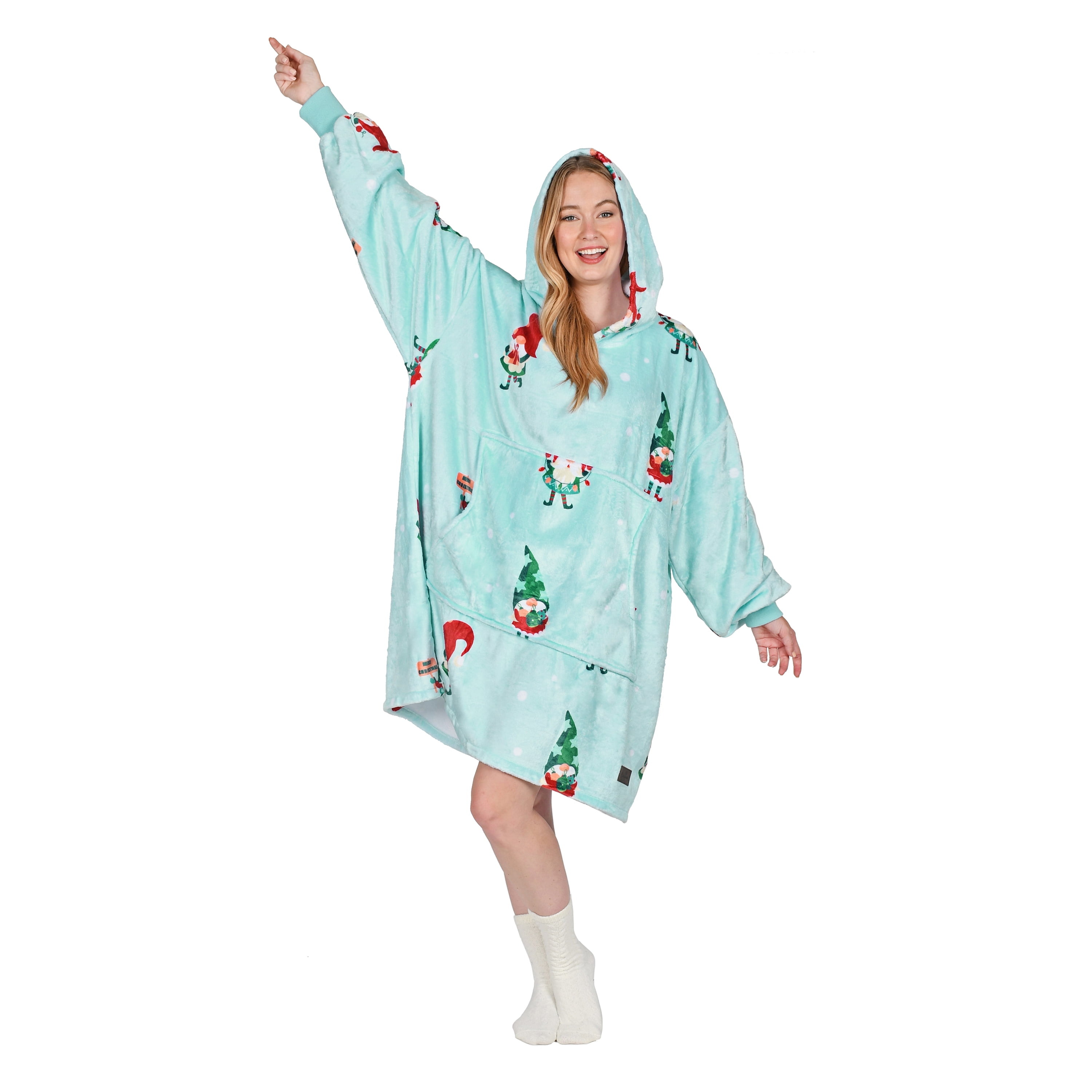 Catalonia Xmas Elf Print Oversized Blanket Hoodie Sweatshirt, Wearable Fleece Pullover for Adults Men Women, Ugly Christmas Sweater