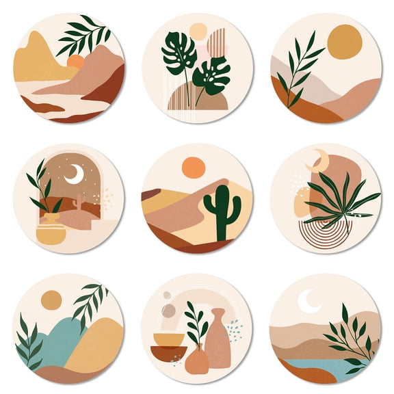 Coasters Set of 9 Mountain Landscapes Pattern Colorful Wooden Coasters Bulk Round Housewarming Gift