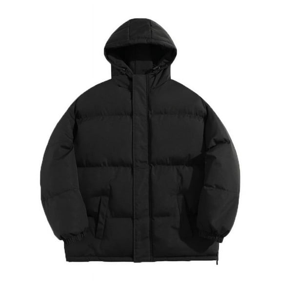 TFEOQRY Men's Short Cotton Padded Coats New Fashion Casual Loose Warm Cotton Hooded Jacket Long Sleeve Parkas Black