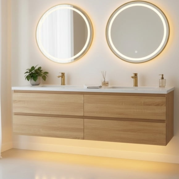 ESSENCIA 36 Inch Floating Bathroom Vanity, Water Resistant Wood Cabinet, Heavy Duty Sintered Stone CounterTop with Single Ceramic Sink, Palma (Honey Oak)