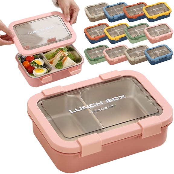 Stainless Steel Snack Containers, 3 Compartment Metal Bento Lunch Box, Leak-Proof Stackable Meal Prep Containers for Adults 1pc