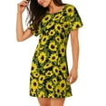 thumbnail image 2 of Picia Sunflowers In Vintage Pattern Women’s Nightdress – Casual Short-sleeved Loose-Fit Sleepwear, Soft Cotton Short-Sleeve Sleep Shirt for Relaxation & Comfort, 2 of 6