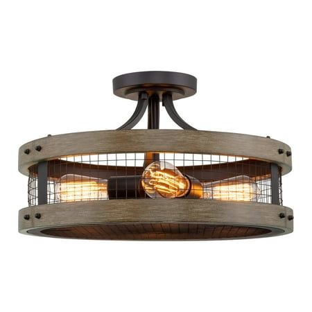 

Kira Home Cooper 18 4-Light Farmhouse Semi Flush Mount Ceiling Light Walnut Style Wood + Textured Black Finish