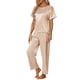 thumbnail image 4 of Conjunto de pijamas de satén para mujeres INSPIRE CHIC, atuendos de verano, camisetas de mangas cortas con pantalones, conjuntos de lounge de seda, 2XL color caqui, 4 of 6