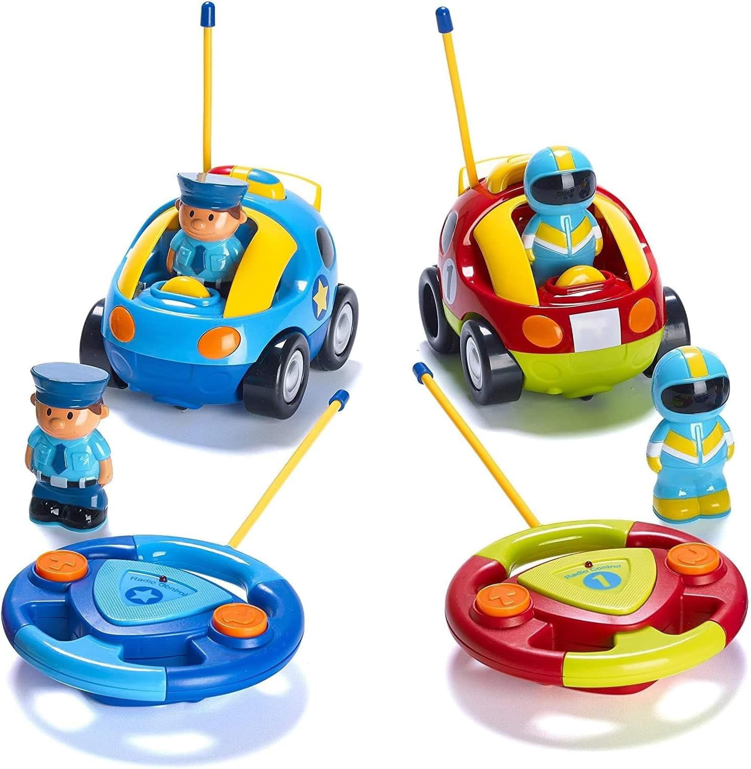 HYPERLIVING Remote Control Cars for 1, 2, 3-Year-Olds – Cartoon RC Police and Race Car Toy with Music and Sound, Ideal Stocking Stuffer for Toddlers