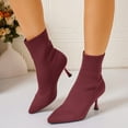 thumbnail image 5 of Quaouag Stretch Pointed Toe Sock Booties Mid-Calf Ankle Boot Stiletto Heel Boots for Women, 5 of 7