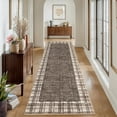 thumbnail image 2 of Garvee 2x6 Modern Plaid Runner Rug Bordered Washable Rugs, Non-Slip Soft Floor Carpet Low Pile Indoor Foldable Accent Rug for Entryway Bedroom Hallway Kitchen, Brown, 2 of 9