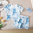 thumbnail image 2 of Weebloom Baby Girls Summer Pajamas Summer Western Style Kids Outfit Two Piece For Everyday Wear Short Sleeve Tee And Shorts Sleepwear Nightwear Pjs Loungewear Blue 6-12M, 2 of 9