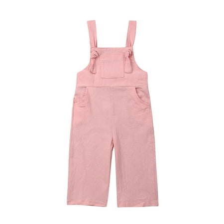 

Musuos Baby Solid Color Suspender Pants Elastic Waist Trousers with Pockets