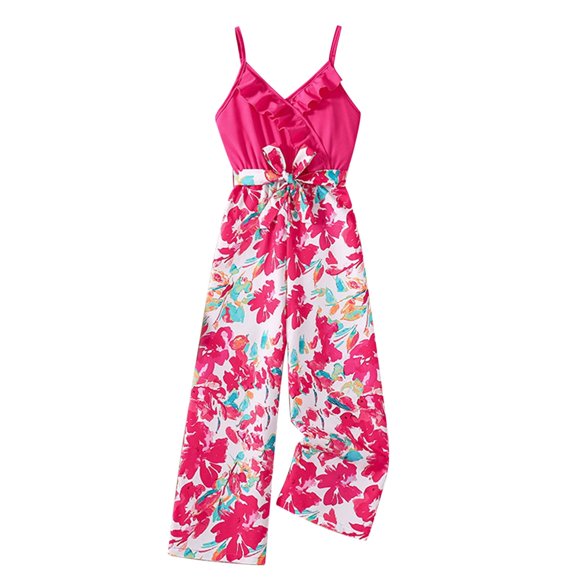 Combinaison Sans Manches pour Filles, Combinaison Col en V avec Ceinture Ajustable, Tenue de Jeu Ample pour Tout-Petits et Enfants