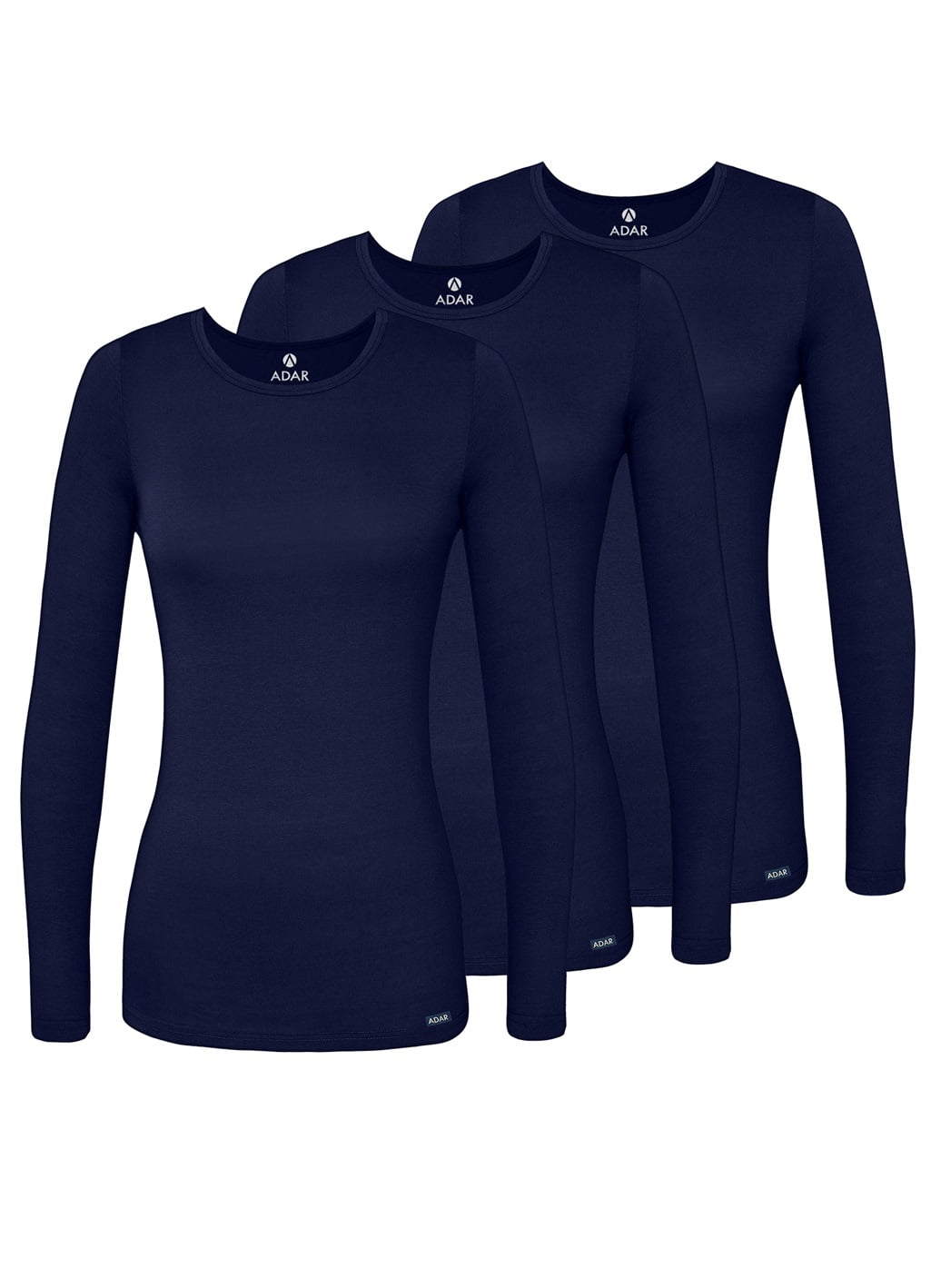 ADAR UNIFORMS 3 Pack Women's Comfort Long Sleeve T-Shirt/Underscrub Tee -  2903 - Caribbean Blue - XL 