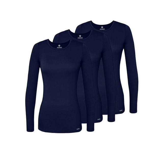 Adar sous-Chandails pour Femmes, Lot de 3, Coupe Classique, Manches Longues, T-Shirt Confort, Tailles m