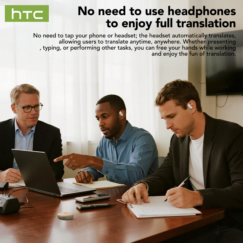 HTC NE39 Wireless Bluetooth 6.0 Open-Ear Earbuds, AI Translator, Noise-Cancelling Headphones, 130+ Languages, 40H Playtime, IPX5 Waterproof, Black+Earbud Case