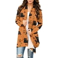 thumbnail image 2 of Women's Halloween Pumpkin Cat Print Knitting Cardigan Long Sleeve Open Front Knitted Sweater Outwear Coat Tops, 2 of 6