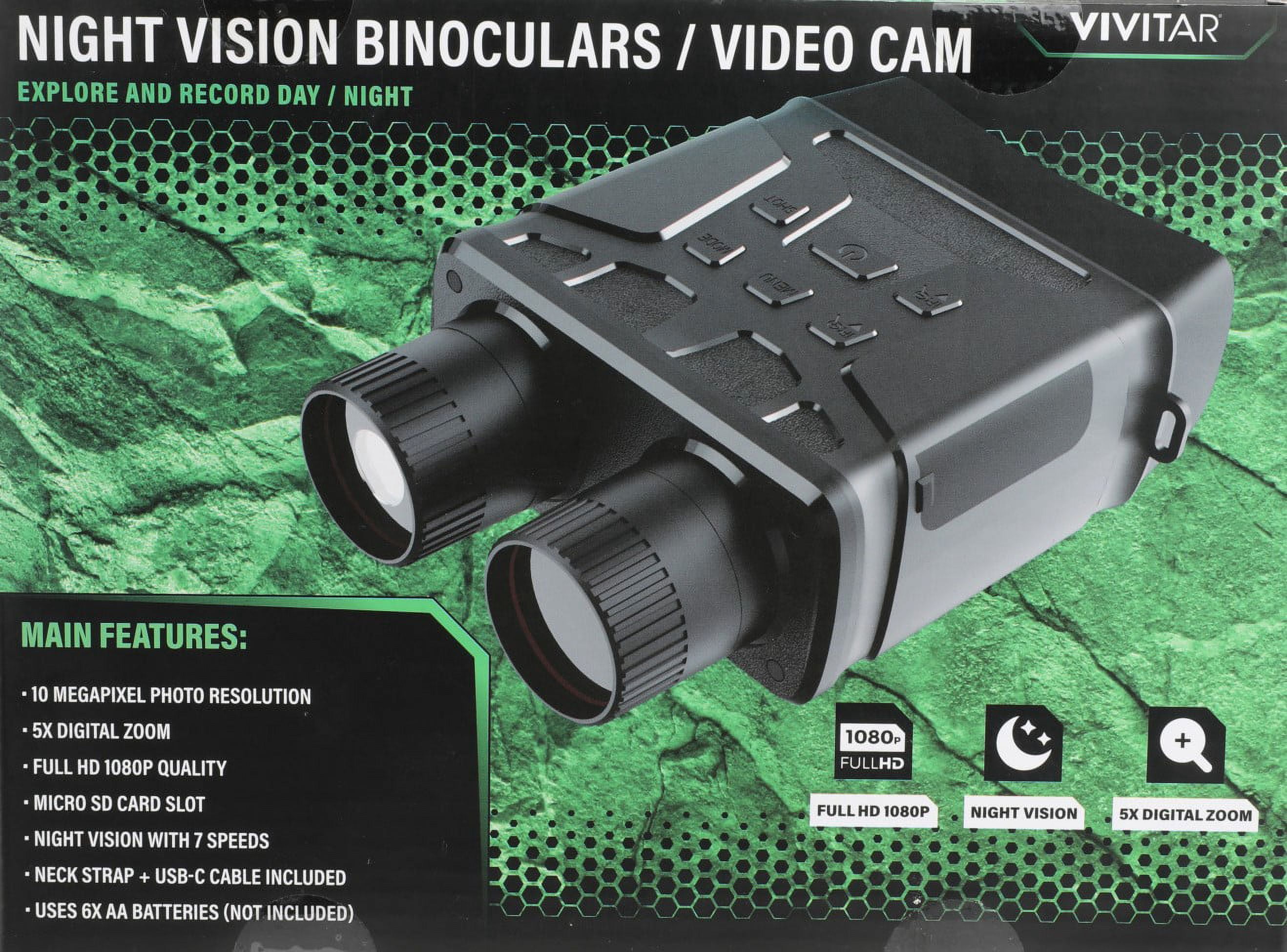 Vivitar Digital Night Vision Binocular 1080P Camera, 5x Zoom for Night Vision Pictures and Video, Black